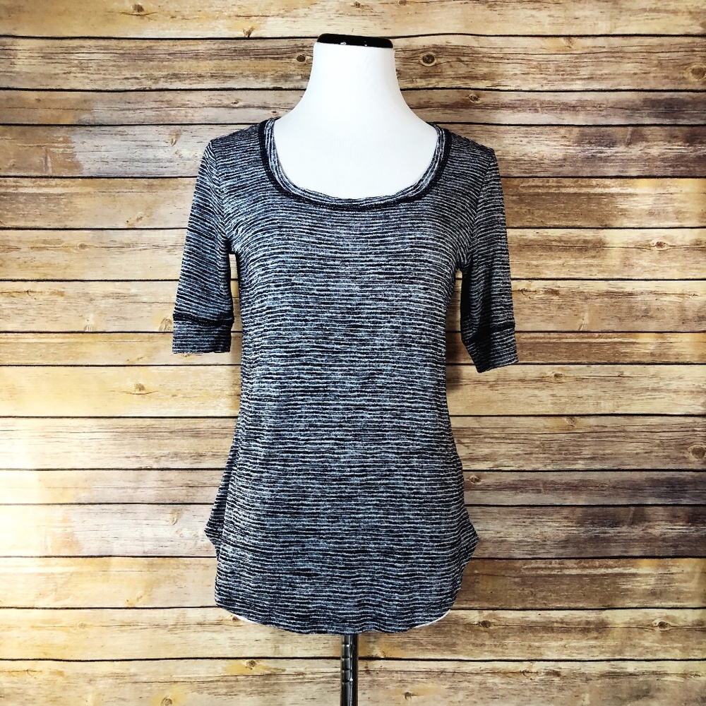 Athleta Grey Stripe Breezy Top Short Sleeve Tee